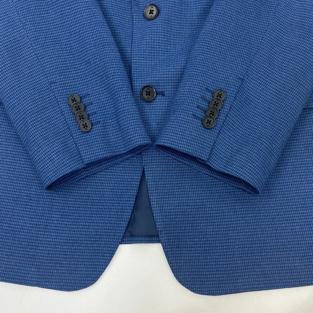 NWT Banana Republic Factory Tailored Fit Suit 2 Pc Blue Houndstooth 42S 34x30
